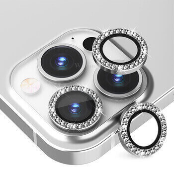Luxusné ochranné sklo na šošovku fotoaparátu a kamery pre Apple iPhone 15 - strieborné