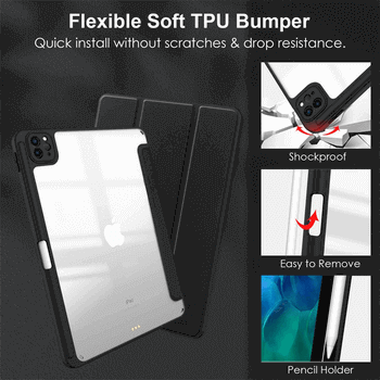 2v1 Smart flip cover+zadný silikónový ochranný obal s držiakom na pero pre Xiaomi Redmi Pad SE - čierny