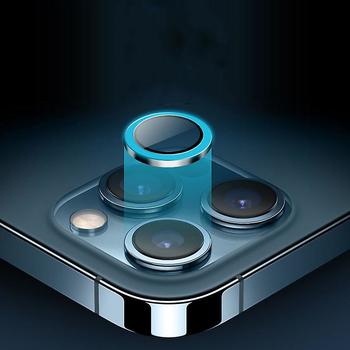 Svietiace ochranné sklo pre objektív fotoaparátu a kamery pre Apple iPhone 12 Pro Max modré