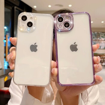 Ochranný silikonový obal s kamínky Apple iPhone 13 - svetlo ružový