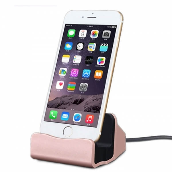 Hliníkový stojan a dokovacia stanica s Lightning konektorom pre Apple iPhone ružový