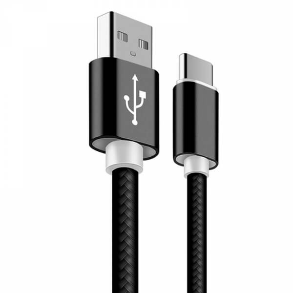 Nylonový USB kábel Type-C - čierny