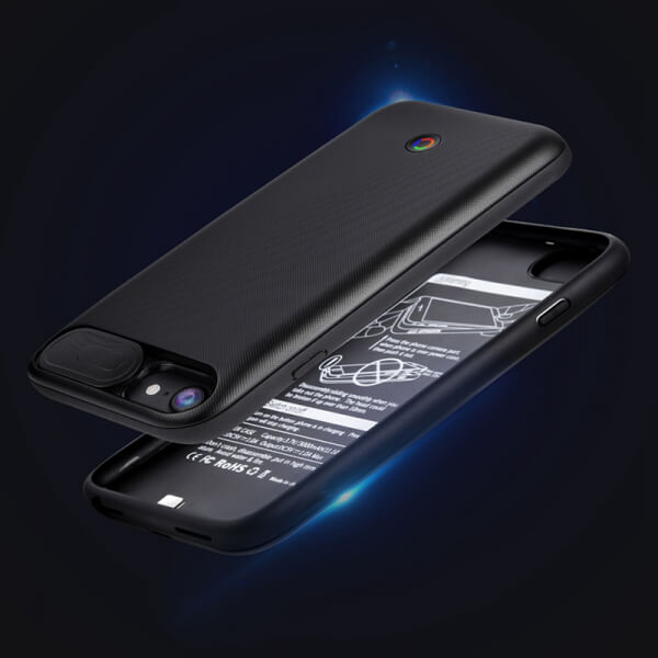3v1 Silikónové puzdro s externou batériou smart battery case power bánk 3000 mAh pre Apple iPhone 7 - čierne