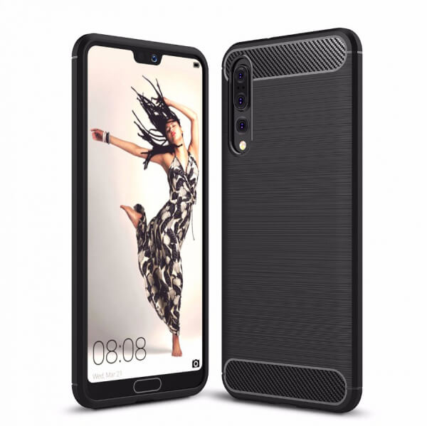 SES Ochranný silikónový obal karbón pre Huawei P20 Pro - čierny 4403