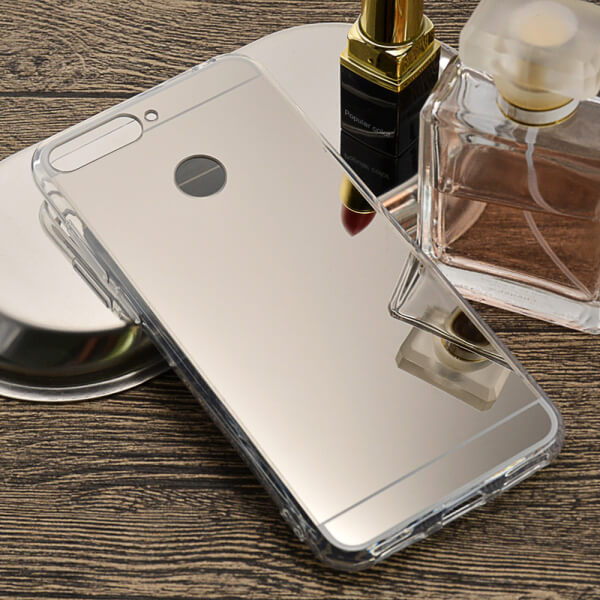Silikónový zrkadlový ochranný obal pre Huawei Y6 Prime 2018 - strieborný