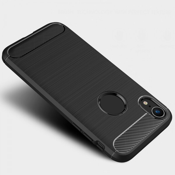 SES Ochranný silikónový obal karbón pre Apple iPhone XR - čierny 4742