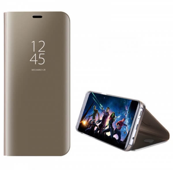 SES Zrkadlový plastový flip obal pre Samsung Galaxy A8 2018 A530F - zlatý 4907