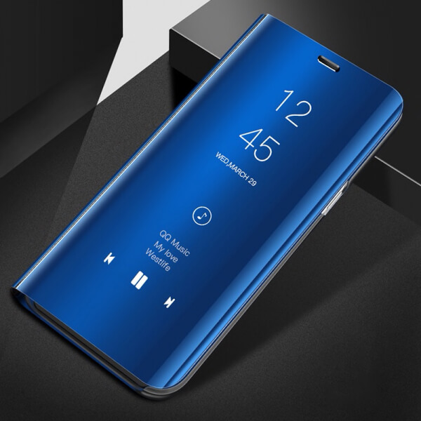 SES Zrkadlový plastový flip obal pre Samsung Galaxy A8 2018 A530F - modrý 5110