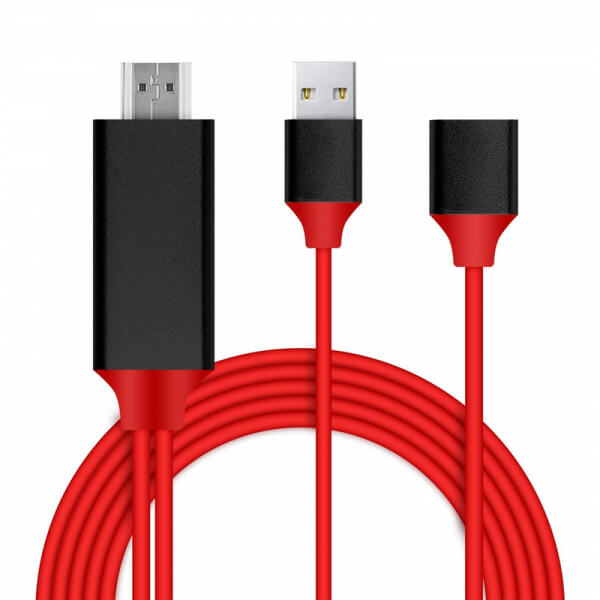 SES 3v1 Kábel s redukciou a výstupom pre HDMI a USB červený 5181