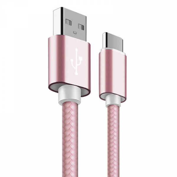 Nylonový USB kábel Type-C - ružový