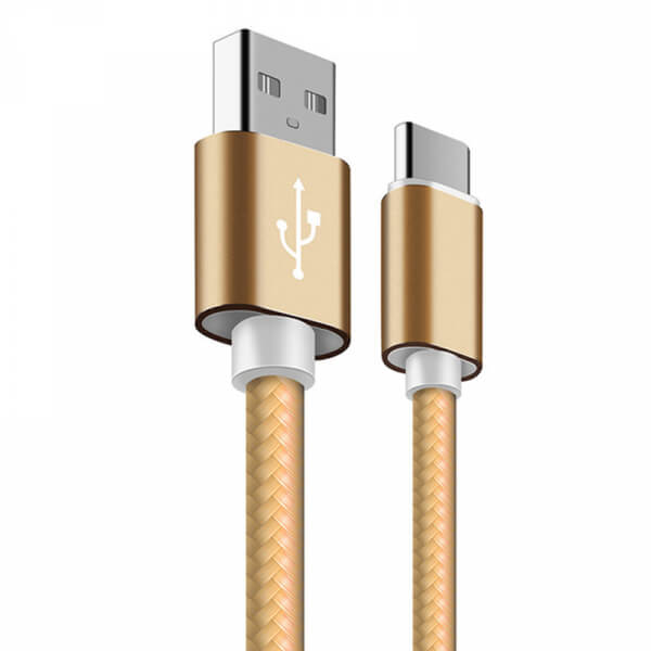 Nylonový USB kábel Type-C - zlatý