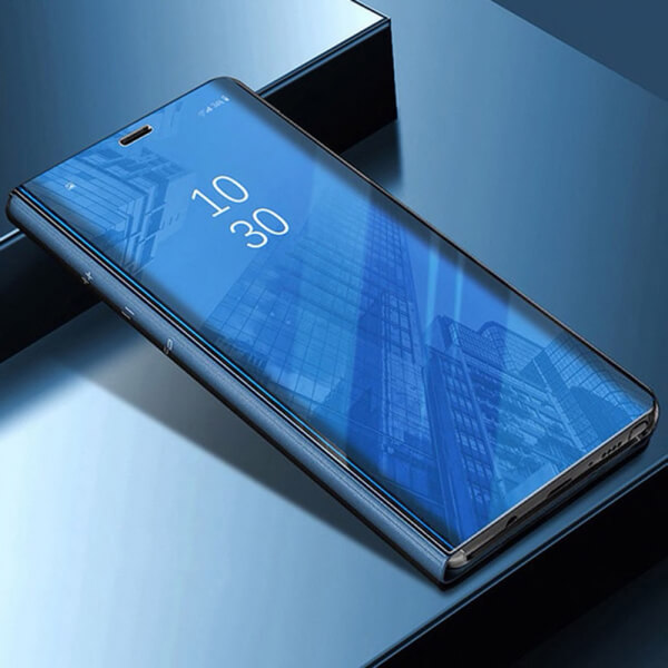 Zrkadlový plastový flip obal pre Samsung Galaxy S10 G973 - modrý