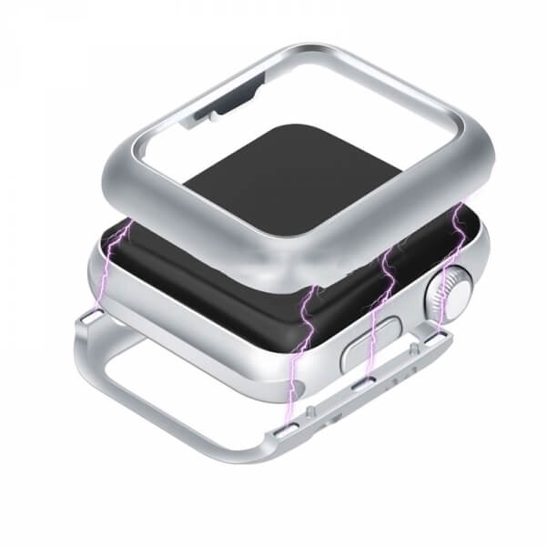 Magnetický hliníkový ochranný rámik pre Apple Watch 38 mm (1.série) - strieborný
