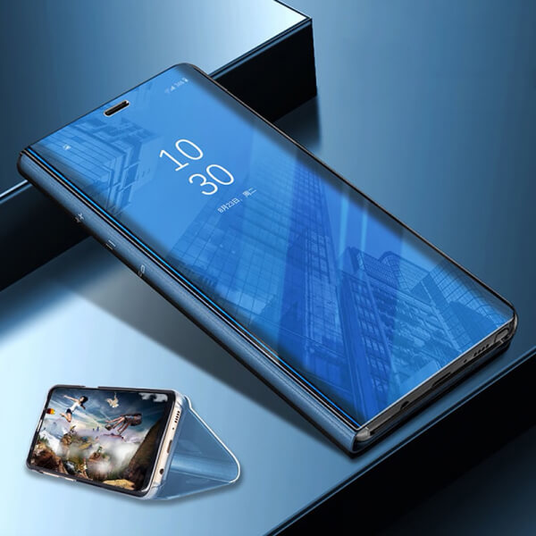 SES Zrkadlový plastový flip obal pre Huawei Y7 2019 - modrý 5572