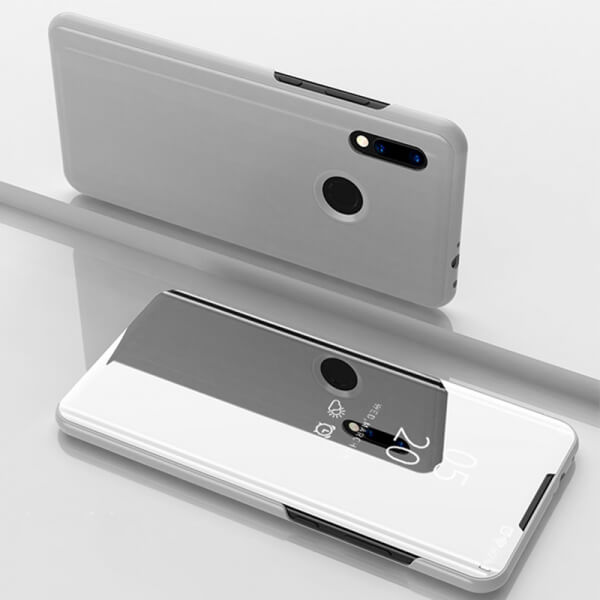 SES Zrkadlový plastový flip obal pre Xiaomi Redmi 7 - strieborný 5598