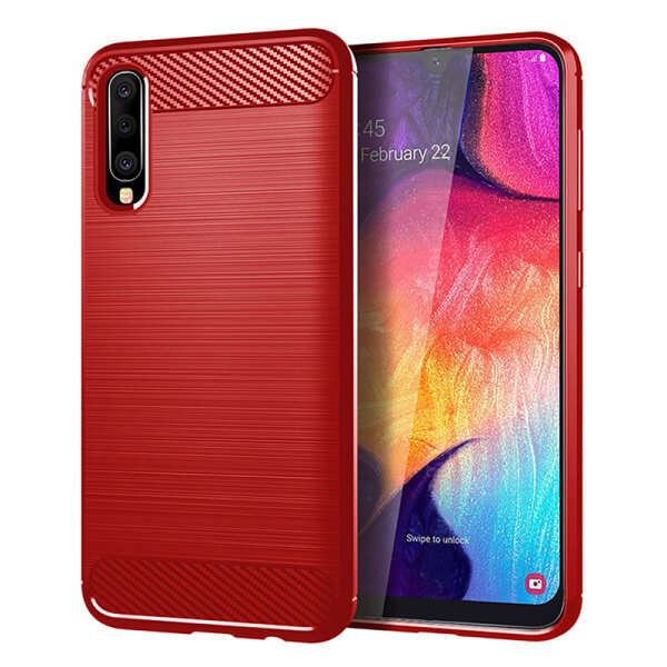 SES Ochranný silikónový obal karbón pre Samsung Galaxy A50 A505F - červený 5679