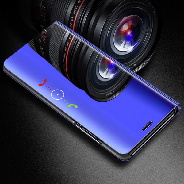 Zrkadlový plastový flip obal pre Huawei P30 Lite - modrý