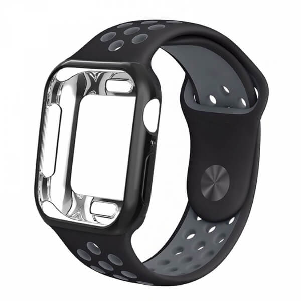 Silikónový obal s pásikom pre chytré hodinky Apple Watch 40 mm (4.série) - čierny