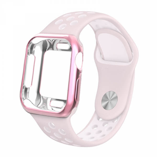 Silikónový obal s pásikom pre chytré hodinky Apple Watch 40 mm (4.série) - ružový