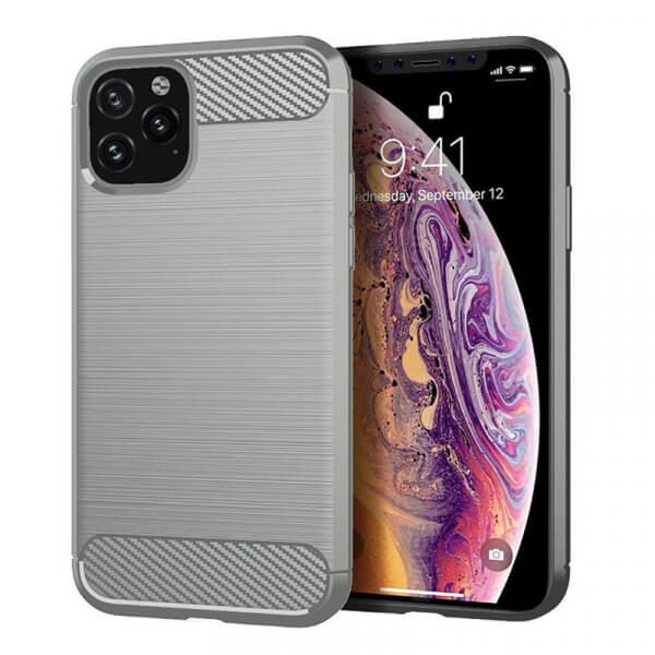 Ochranný silikónový obal karbón pre Apple iPhone 11 Pro Max - šedý