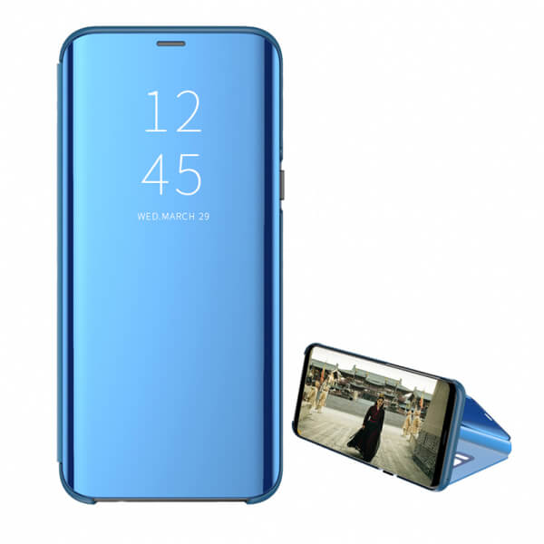 Zrkadlový plastový flip obal pre Xiaomi Redmi Note 8 - modrý