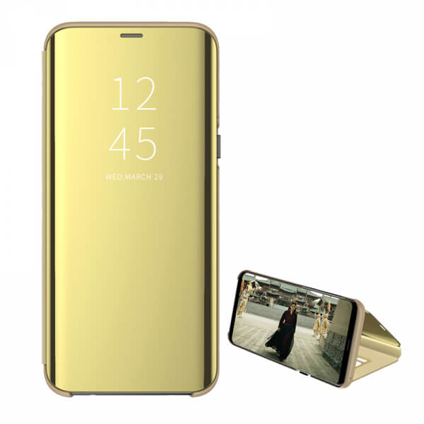 Zrkadlový plastový flip obal pre Xiaomi Redmi Note 8 - zlatý