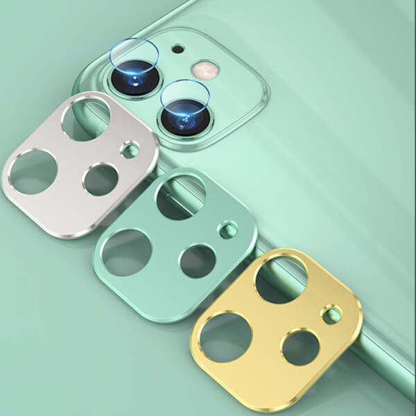 2v1 Ochranný hliníkový rámček a ochranné sklo na zadnú kameru pre Apple iPhone 11 - zlatý