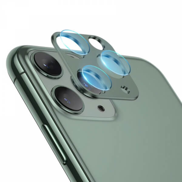 2v1 Ochranný hliníkový rámček a ochranné sklo na zadnú kameru pre Apple iPhone 11 Pro - zelený