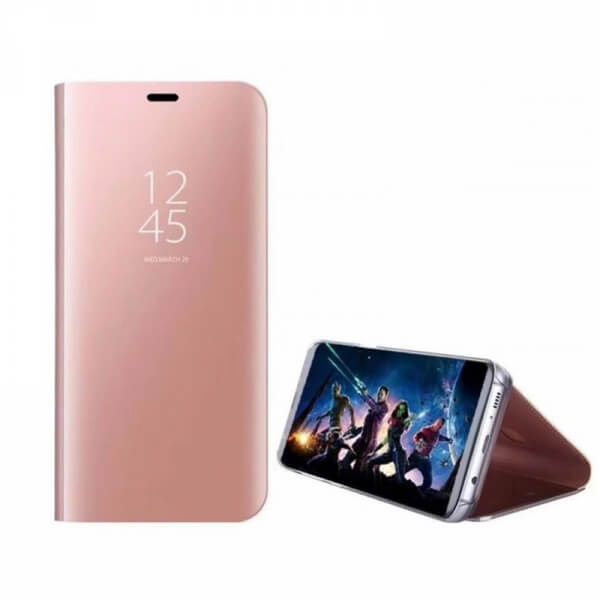 Zrkadlový plastový flip obal pre Huawei Nova 5T - ružový