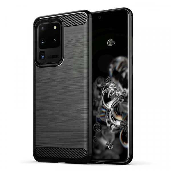 SES Ochranný silikónový obal karbón pre Samsung Galaxy S20 Ultra G988F - čierny 6604