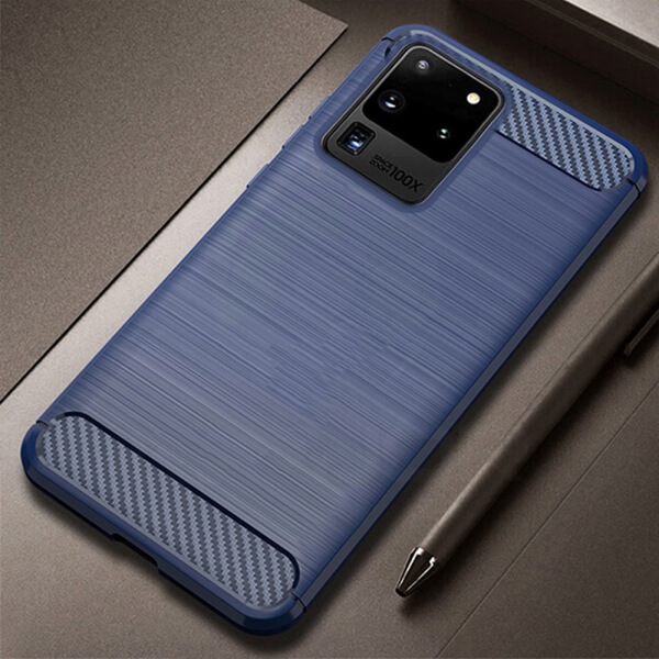 SES Ochranný silikónový obal karbón pre Samsung Galaxy S20 Ultra G988F - modrý 6605