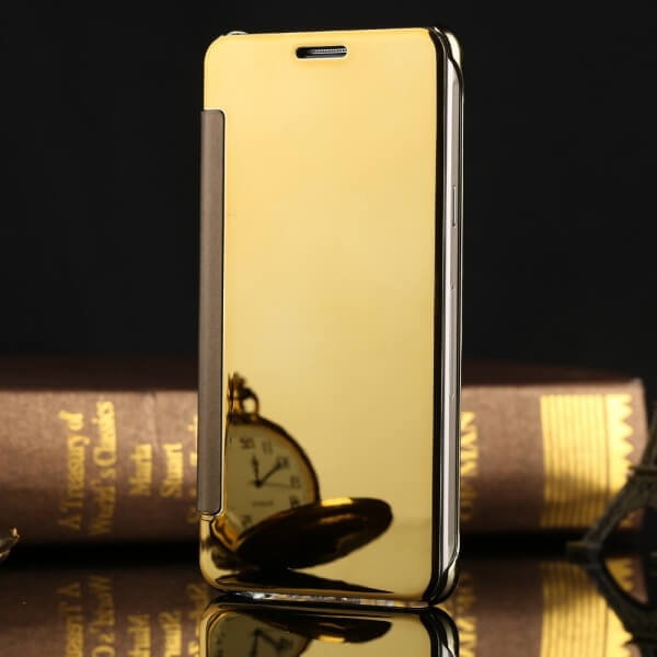 Zrkadlový silikónový flip obal pre Samsung Galaxy S20 Ultra G988F - zlatý