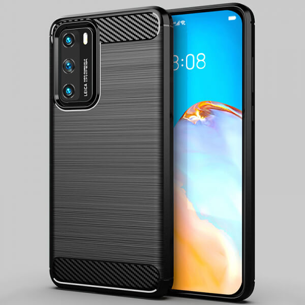 Ochranný silikónový obal karbón pre Huawei P40 Pro - čierny