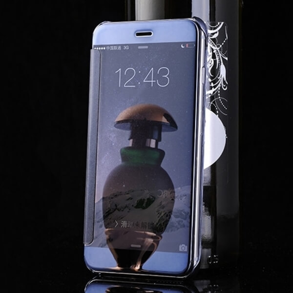 SES Zrkadlový plastový flip obal pre Apple iPhone SE (2020) - čierny 7052