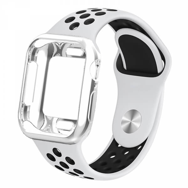 Silikónový obal s pásikom pre chytré hodinky Apple Watch 44 mm (5.série) - biely
