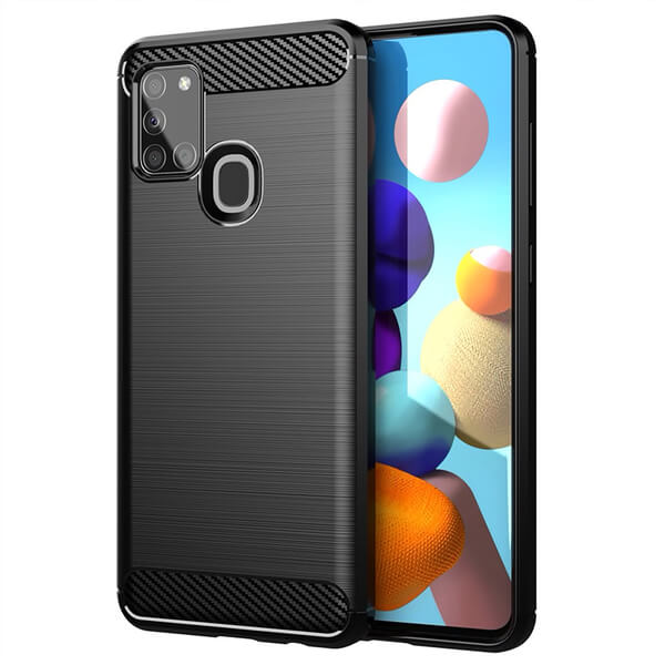SES Ochranný silikónový obal karbón pre Samsung Galaxy A21s - čierny 7730