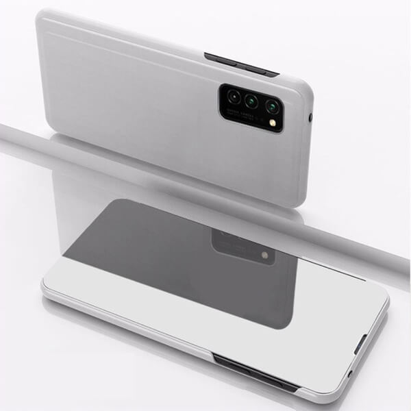 SES Zrkadlový silikónový flip obal pre Samsung Galaxy A21s - strieborný 7739