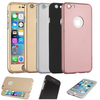 Ochranný 360° celotelový plastový kryt s ochranným sklom pre Apple iPhone 6/6S - čierny