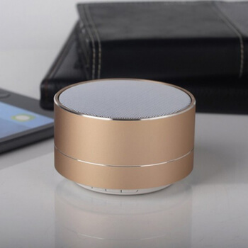 Hliníkový Bluetooth prenosný LED reproduktor - zlatý