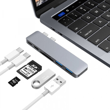 6v1 Redukcia z USB-C na USB Type C, USB3.0, TF, SD karty pre Nový Apple MacBook Pro 13 &quot;15&quot; TouchBar (2016-2019) šedá