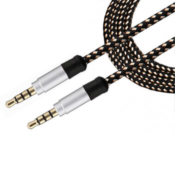 Audio Jack prepojovací nylonový kábel AUX redukcia 1,5 m strieborný