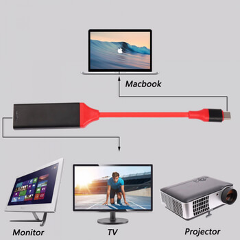 Kábel s redukciou USB-C so vstupom pre HDMI 4K pre Apple MacBook červená