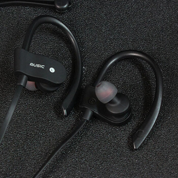 Bezdrôtová Bluetooth športové slúchadlá s ovládaním a hákom za uši - čierna