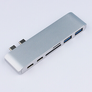 6v1 Redukcia z USB-C na USB Type C, USB3.0, TF, SD karty pre Nový Apple MacBook Pro 13 &quot;15&quot; TouchBar (2016-2019) strieborná