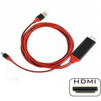 Kábel s redukciou a výstupom pre HDMI a Lightning pre iPhone červený