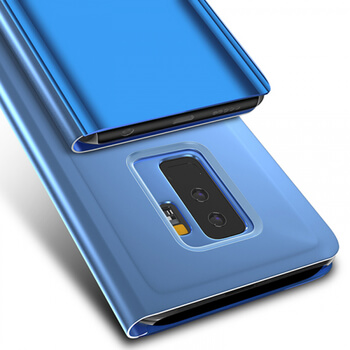 Zrkadlový plastový flip obal pre Samsung Galaxy S9 Plus G965F - modrý