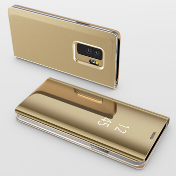 Zrkadlový plastový flip obal pre Samsung Galaxy S9 Plus G965F - zlatý