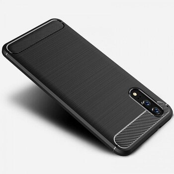 Ochranný silikónový obal karbón pre Huawei P20 - čierny
