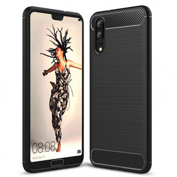 Ochranný silikónový obal karbón pre Huawei P20 - čierny