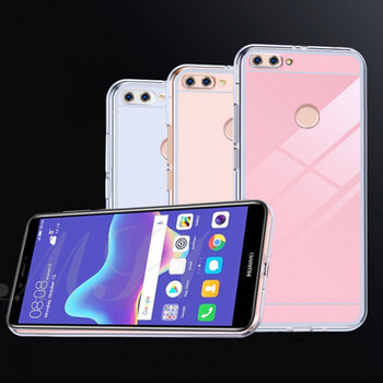 Silikónový zrkadlový ochranný obal pre Huawei Y6 Prime 2018 - strieborný